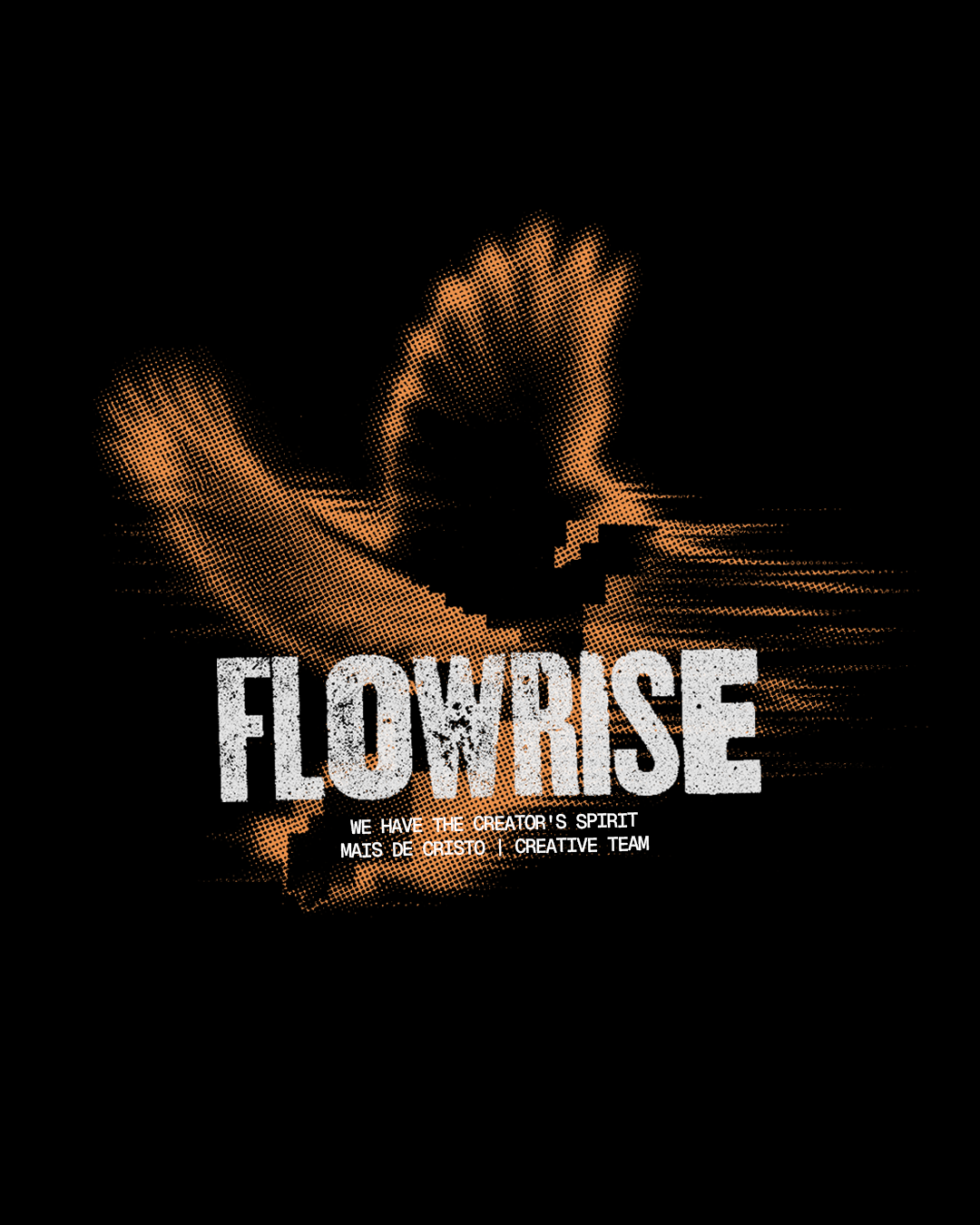 Arte da estampa das costas — pomba em halftone laranja com o logotipo FLOWRISE
